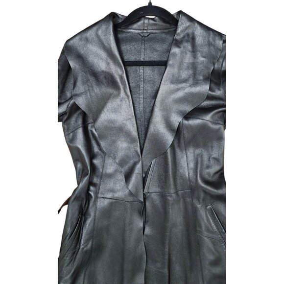 GIAN MORI Black Genuine Leather Maxi Coat  Runway Style Made in Europe, Belted S - Picture 5 of 15